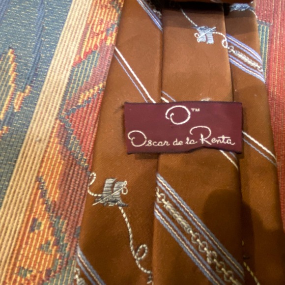 Oscar de la Renta Silk Tie Brown Equestrian Western Boots Rope Lasso Vintage - Picture 2 of 2